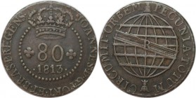 Weltmunzen und Medaillen , Brasilien / Brazil. Joao Prince Regent. 80 Reis 1813, Kupfer. Sehr schon-vorzuglich