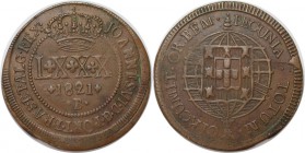 Weltmunzen und Medaillen , Brasilien / Brazil. Joao VI. (1818-1822). 80 Reis 1821 B, Kupfer. KM 342.1. Sehr schon-vorzuglich