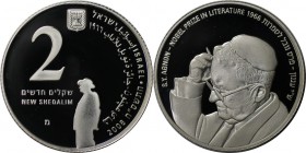 Weltmunzen und Medaillen , Israel. Nobelpreistrager in Israel - S. Y. Agnonon Preis fur Literatur 1966. 2 New Sheqalim 2008, 0.86 OZ. Silber. KM 445. ...