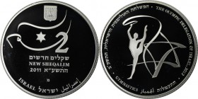 Weltmunzen und Medaillen , Israel. Gymnastics Olympische Delegation fur London 2012. 2 New Sheqalim 2011, 0.86 OZ. Silber. KM 485. PCGS PR68DCAM Aufla...