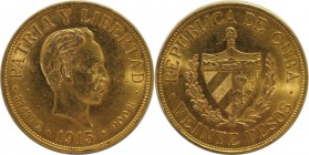 Weltmunzen und Medaillen , Kuba / Cuba. 20 Pesos 1915, 33.43g. Gold. Vorzuglich