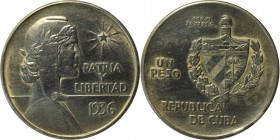 Weltmunzen und Medaillen , Kuba / Cuba. 1 Peso 1936, Silber. 0.77OZ. Stempelglanz. Patina. Berieben. Kratzer.