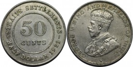 Weltmunzen und Medaillen , Strait Settlements - Malaysia. George V. (1910 - 1936). 50 Cents 1921, Silber. KM 35.1. Stempelglanz