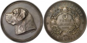 Medaillen und Jetons, Hundesport / Dog sports. "ST. BERNHARDS-KLUB SITZ IN MUNCHEN - II PREIS MUNCHEN 1896" Medaille 1896, Silber. 50.5 mm. 44.79 g. S...