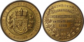 Medaillen und Jetons, Hundesport / Dog sports. "Verein zur Zuchtung Reiner Hunderassen - Giessen" Medaille 1899, Bronze. Fergold. 45 mm. 38.04 g. Stem...