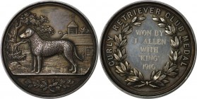 Medaillen und Jetons, Hundesport / Dog sports. "CURLY RETRIEVER CLUB MEDAL WON BY J. ALLEN WITH "KING" 1910" Medaille 1910, Silber. 52 mm. 47.73 g. Vo...