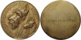 Medaillen und Jetons, Hundesport / Dog sports. Munchen. "Pinscher - Schnauzer - Klub" Medaille 1936, Bronze. 61.mm. 91.39 g. Vorzuglich-stempelglanz