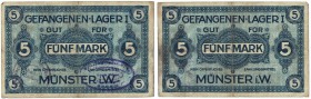 Banknoten, Deutschland / Germany. Notgeld, Munster i W. Gefangenen - Lager I. 5 Mark ND. III. Siehe scan!