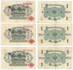 Banknoten, Deutschland / Germany. Geldscheine I. Weltkrieg (1914-1918). 3 x 1 Mark Darlehenskassenschein 12.8.1914. Ro: 51a. 3 Stuck. I-II Siehe scan!