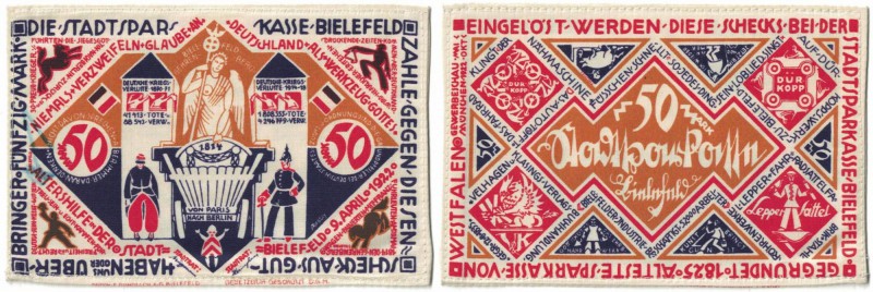 Banknoten, Deutschland / Germany. Notgeld, Bielefeld. 50 Mark 9.4.1922. I. Siehe...
