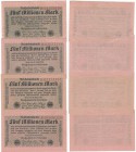 Banknoten, Deutschland / Germany. Geldscheine der Inflation (1919-1924). 4 x 5 Mio Mark Reichsbanknote 20.8.1923. Pick: 105, Ro: 104a, 4 Stuck. II Sie...