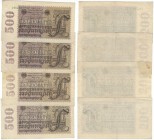 Banknoten, Deutschland / Germany. Geldscheine der Inflation (1919-1924). 4 x 500 Mio Mark Reichsbanknote 1.9.1923. Pick: 110, Ro: 109b. 4 Stuck. II-II...