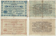 Banknoten, Deutschland / Germany, Lots und Sammlungen. Minden: Kriegsgefangenen-Gutschein. 1 Mark, 5 Mark 15.11.1916. Lot von 2 Banknoten. II-III. Sie...