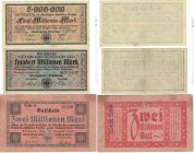 Banknoten, Deutschland / Germany, Lots und Sammlungen. Notgeld Dresden (Sachsen). Reichsbahn. 2 Mio mark 13.8.1923, 5 Mio Mark 21.8.1923, 100 Mio mark...