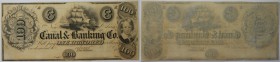 Banknoten, USA / Vereinigte Staaten von Amerika, Obsolete Banknotes. Canal&Banking Co. New Orleans. 100 Dollars ca. 1850 - Remainder - II