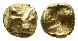 Ionia, undetermined mint, EL 1/24 stater, ca. 625-600 BC
Raised irregular pattern
Irregular incuse "mill sail" pattern
Rosen 365cf. 
6.4mm / 0.7g