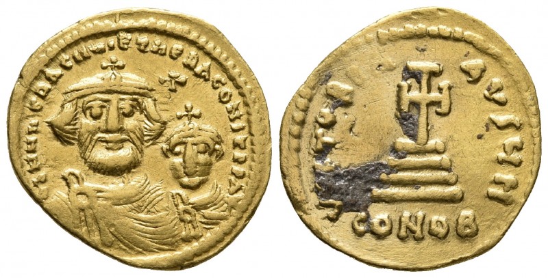 Byzantine Empire, Heraclius with Heraclius Constantinus 610-641 AD, AU solidus, ...