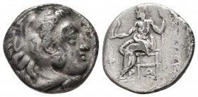 Kings of Macedonia, in the name of Alexander III the Great, 336-323 BC, posthumous issue, AR drachm, Sardes Mint, ca. 323-319 BC.
Head of Herakles wea...