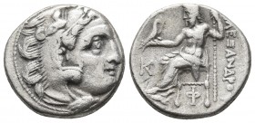 Kings of Macedonia, in the name of Alexander III the Great, 336-323 BC, posthumous issue, AR drachm, Kolophon Mint, ca. 310-301 BC.
Head of Herakles w...