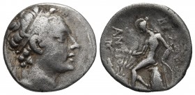 Seleucid Kings, Antiochos IV Epiphanes ? 175-164 BC, AR drachm, uncertain mint
Diademed head of Antiochos right
Apollo seated on omphalos left, holdin...