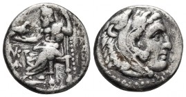 Kings of Macedonia, in the name of Alexander III the Great, 336-323 BC, lifetime issue, AR drachm, Sardes Mint, ca. 334-323 BC.
Head of Herakles weari...