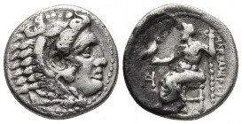 Kings of Macedonia, in the name of Alexander III the Great, 336-323 BC, posthumous issue, AR drachm, Miletos Mint, ca. 323-319 BC.
Head of Herakles we...