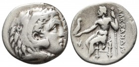 Kings of Macedonia, in the name of Alexander III the Great, 336-323 BC, posthumous issue, AR drachm, Miletos Mint (?), ca. 295-275 BC.
Head of Herakle...