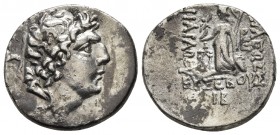 Kings of Cappadocia, Ariarathes IX Eusebes Philopator 100-85 BC, AR drachm, Eusebeia mint, dated year 12 = 90/89 BC
Diademed head of Ariarathes IX rig...