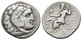 Kings of Macedonia, in the name of Alexander III the Great, 336-323 BC, posthumous issue, AR drachm, Kolophon Mint, ca. 310-301 BC.
Head of Herakles w...