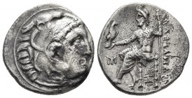 Kings of Macedonia, Alexander III the Great, 336-323 BC, posthumous issue, AR drachm, Abydos Mint, ca. 310-301 BC.
Head of Herakles wearing lion's sca...