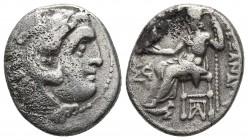 Kings of Macedonia, in the name of Alexander III the Great, 336-323 BC, posthumous issue, Kolophon Mint, ca. 319-310 BC.
Head of Herakles wearing lion...