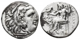 Kings of Macedonia, in the name of Alexander III the Great, 336-323 BC, posthumous issue, AR drachm, Lampsakos Mint, ca. 310-301 BC.
Head of Herakles ...