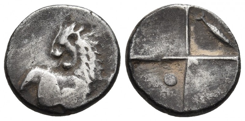Thrace, Chersonesus, ca. 357-320 BC, AR hemidrachm
Forepart of lion right, head ...
