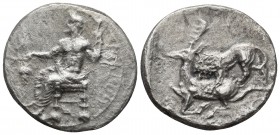 Cilicia, persian Satrap Mazaios 361-334 BC, AR stater, Tarsos Mint
Baaltars seated on the throne left, holding sceptre and vine branch with grapes, be...