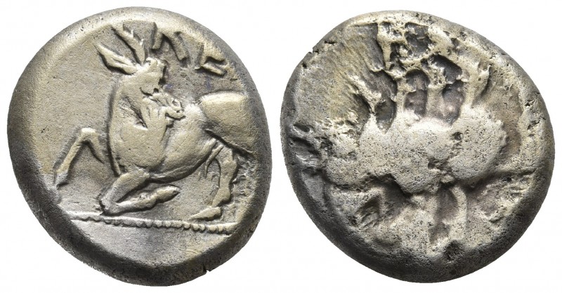 Cilicia, Kelenderis, ca. 425-400 BC, AR stater
Naked rider on the horse right.
K...