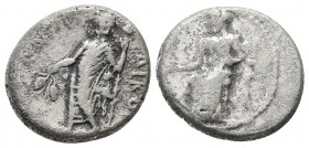 Cilicia, Nagidus, ca. 400-380 BC, AR drachm 
Aphrodite seated on the throne left, holding patera, behind her standing Eros
Dionysos standing left, hol...