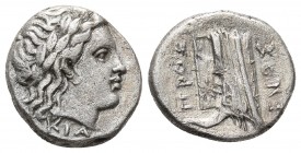 Bithynia, Kios, ca. 350-300 BC, AR hemidrachm
Laureate head of Apollo facing right, KIA below
Prow of the galley left with star on the upper structure...