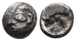 Asia Minor, uncertain mint (Kolophon ?) , 6th cent. BC, AR trihemiobol
Archaic head with large eye left
Irregular incuse 
SNG Kayhan 342cf
8.6mm / 1g