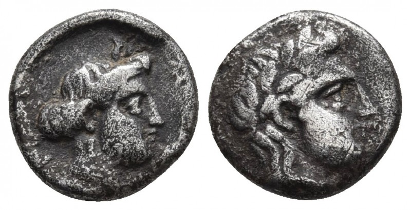 Lesbos, Mytilene, ca 400-350 BC, AR diobol
Laureate head of Apollon right
Female...