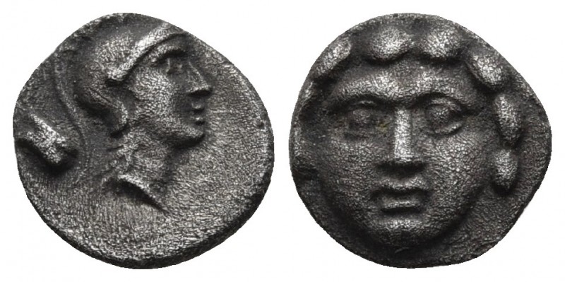 Pisidia, Selge, ca. 300-190 BC
Facing gorgoneion.
Helmeted head of Athena right,...