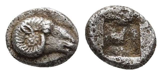 Troas, Kebren, 5th cent. BC, AR hemiobol
Head of ram right
Incuse square.
Rosen ...