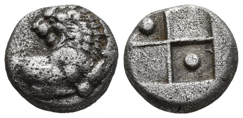 Thrace, Chersonesus, ca. 480-350 BC, AR hemidrachm
Forepart of lion right, head ...