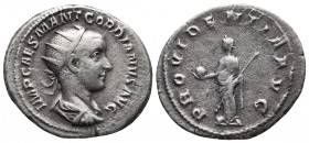 Gordianus III 238-244 AD, AR antoninianus, Rome Mint ca. 238/239 AD
Radiated, draped and cuirassed bust of Gordianus III, seen from the back, right
Pr...