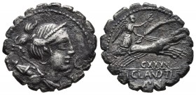 Ti. Claudius Ti.f. Ap.n. Nero, AR denarius serratus, Rome Mint, 79 BC.
Diademed and draped bust of Diana right with quiver and bow on the shoulder, be...