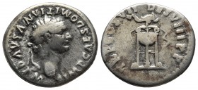 Domitianus 81-96 AD, AR denarius, Rome Mint, 81 AD.
Laureate head of Domitianus right
Tripod with fillets and dolphin on top
RIC II 2nd ed. 74
18.8mm ...