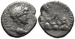 Cappadocia, Hadrianus 117-138 AD, AR didrachm, Caesarea Mint, ca. 128 AD
Laureate head of Hadrianus right
Mount Argaios with statue of Helios on top
R...