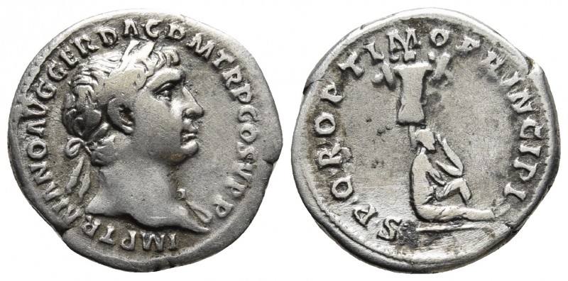 Traianus 98-117 AD, AR denarius, Rome Mint, ca. 103-107 AD.
Laureate bust of Tra...