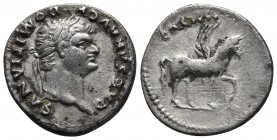 Domitianus as caesar 69-81 AD, AR denarius, Rome Mint, 76/77 AD.
Laureate head of Domitianus right
Pegasus walking right
RIC II 2nd ed. 921
18.7mm / 3...