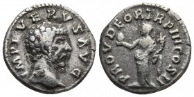 Lucius Verus 161-169 AD, AR denarius, Rome Mint, ca. 162-163 AD.
Bare head of Verus right
Providentia standing left, holding globe and cornucopiae
RIC...