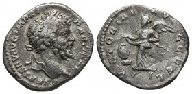 Septimius Severus 193-211 AD, AR denarius, Rome Mint, ca. 197-200 AD.
Laureate head of Septimius Severus right
Victory flying left, holding wreath wit...